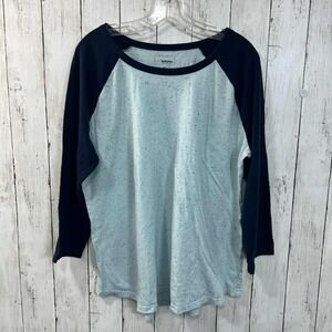 Women's Sonoma Blue Speckled Knit 3/4 Sleeve Raglan Casual T-Shirt Size XL